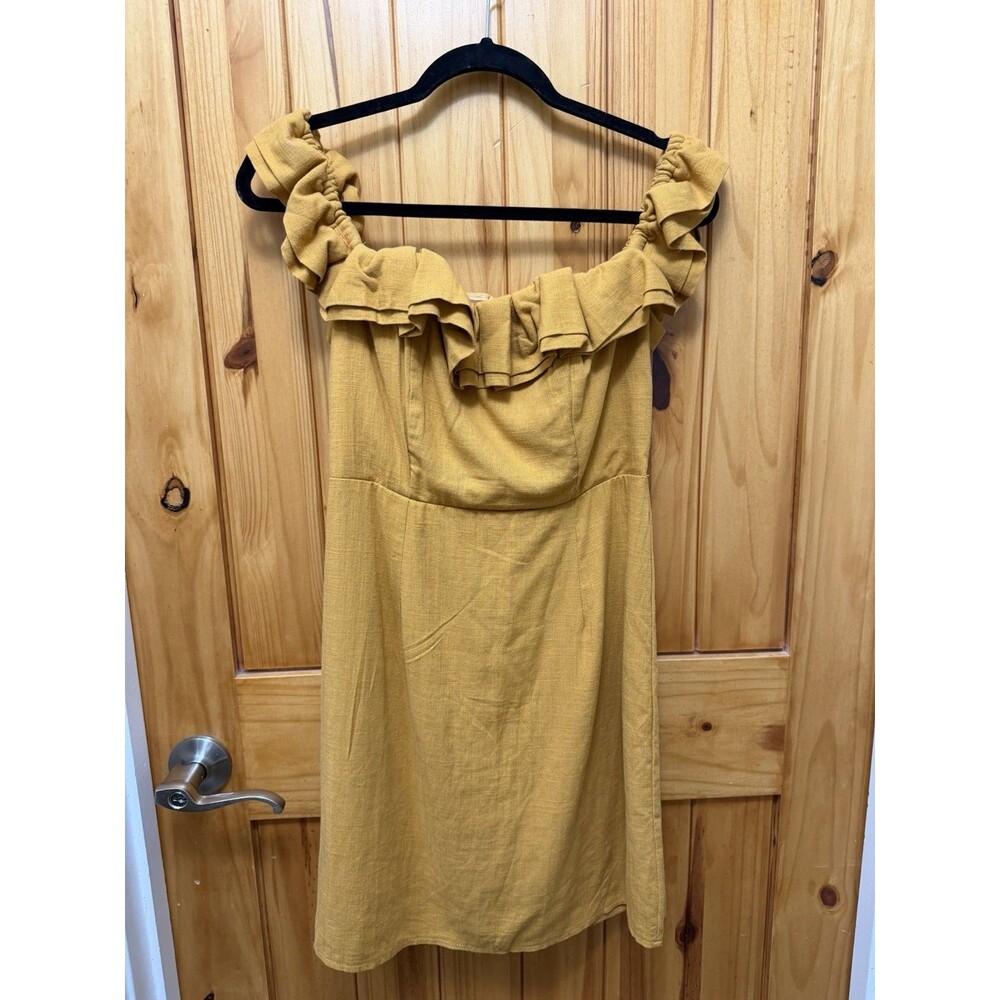 Lioness Women's Off The Shoulder Mini Dress Ruffle Size M Cotton Dress Yellow
